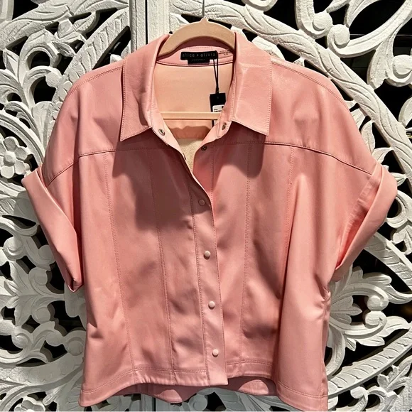 Alice + Olivia Edyth Faux Leather Shirt
